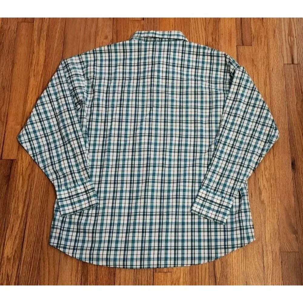 Wrangler Shirt 2XL Teal White Western Pearl Snap Long Sleeve Check Plaid - Picture 9 of 9